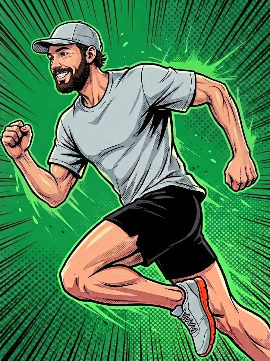 Ellz in comic running pose